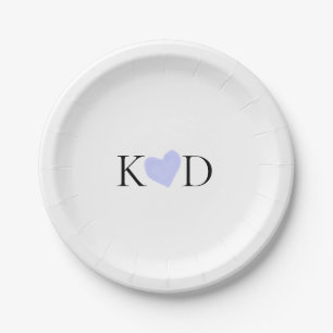 Purple heart watercolor pastel couple name letter  paper plate