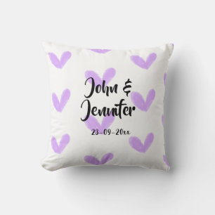 Purple heart watercolor valentine's couple name da cushion