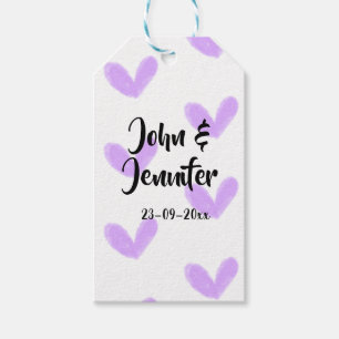 Purple heart watercolor valentine's couple name da gift tags