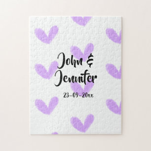 Purple heart watercolor valentine's couple name da jigsaw puzzle