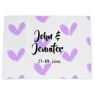 Purple heart watercolor valentine's couple name da large gift bag