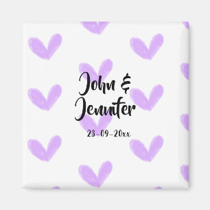 Purple heart watercolor valentine's couple name da magnet