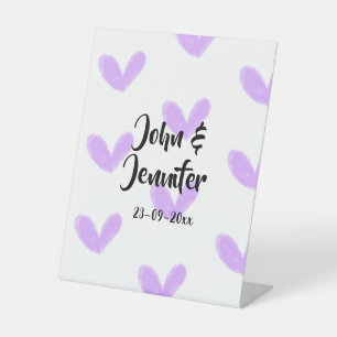 Purple heart watercolor valentine's couple name da pedestal sign