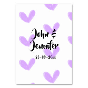 Purple heart watercolor valentine's couple name da table number
