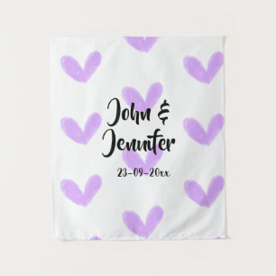 Purple heart watercolor valentine's couple name da tapestry