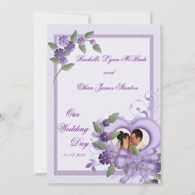 Purple Heart Wedding Photo Invitations 5x7 (Front)