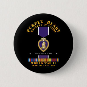 Purple Heart - WIA w WWII SVC w Purple Heart - Pac 6 Cm Round Badge