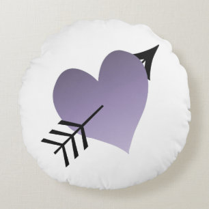 Purple Heart with Black Arrow Round Cushion