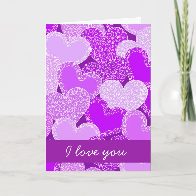 Purple heart with flowers Greeting Card (Front)