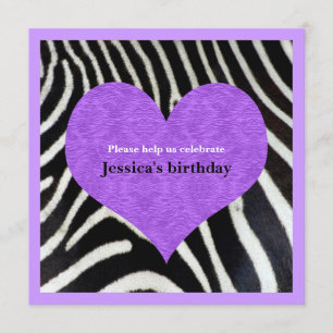 Purple Heart with Zebra Print Party Invitation