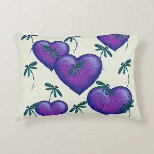 Purple Hearts and Dragonflies Decorative Cushion