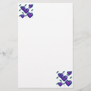 Purple Hearts and Dragonflies Stationery