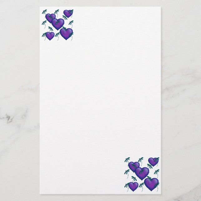 Purple Hearts and Dragonflies Stationery (Front)