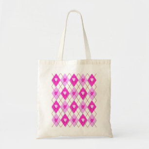 Purple Hearts Argyle Tote Bag