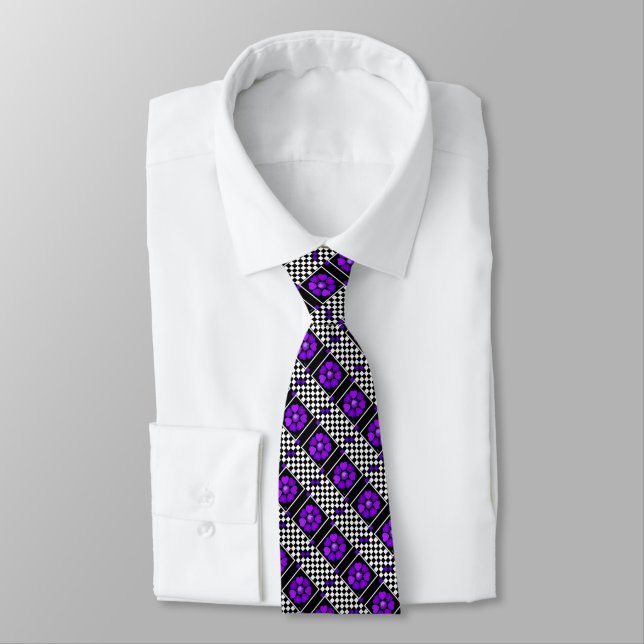 Purple hearts beating B&W Neck Tie (Tied)