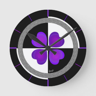 Purple hearts beating B&W Round Clock