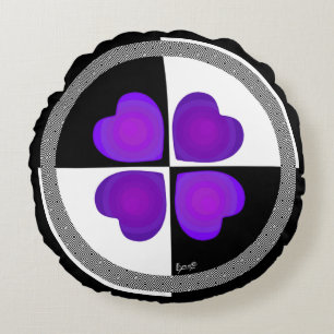 Purple hearts beating B&W Round Pillow