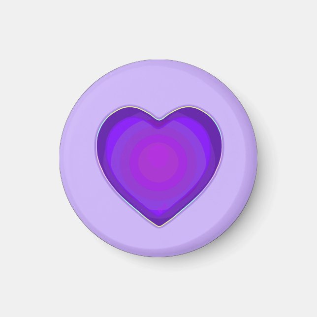 Purple hearts beating neon button magnet (Front)