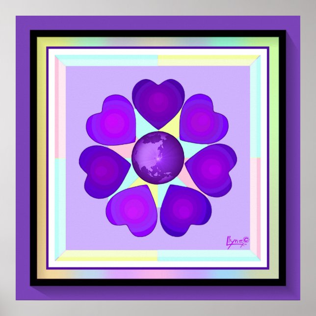 Purple hearts beating neon poster (Front)