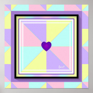 Purple Hearts Beating Neon Poster