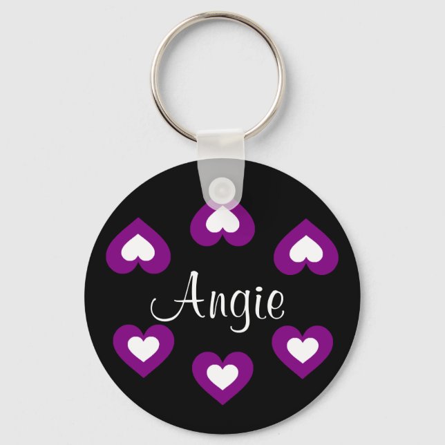 Purple Hearts Customisable Name Keychain (Front)