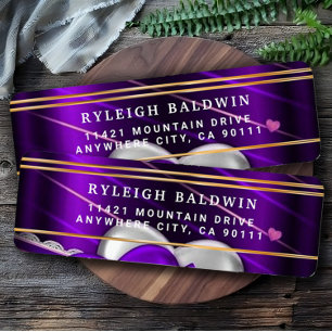 Purple Hearts Elegant Return Address Label
