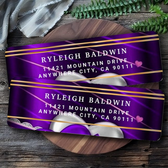 Purple Hearts Elegant Return Address Label (Creator Uploaded)