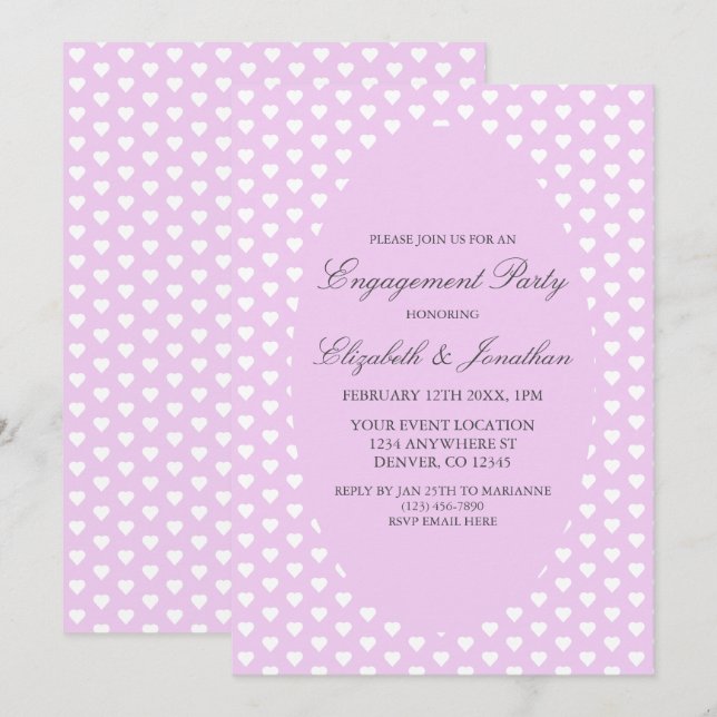Purple Hearts Engagement Party Invitation (Front/Back)