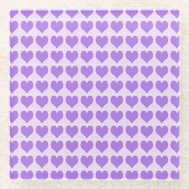Purple Hearts Glass Coaster (Front)