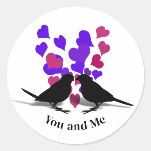 Purple Hearts Love Birds Valentine Classic Round Sticker