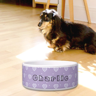 Purple Hearts Pattern Ceramic Pet Bowl