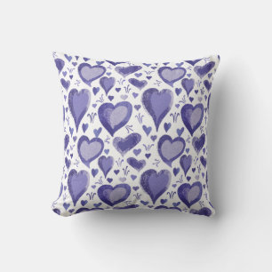 Purple Hearts Pattern Drawing Valentine`s Day  Cushion
