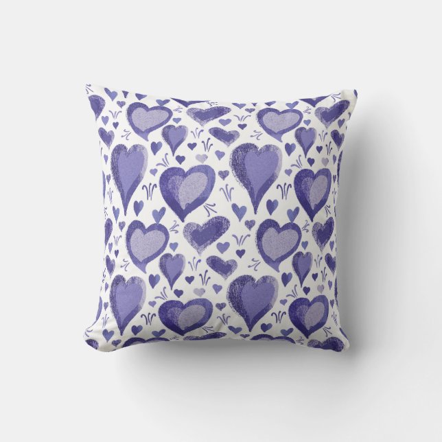 Purple Hearts Pattern Drawing Valentine`s Day  Cushion (Front)