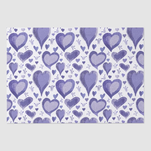 Purple Hearts Pattern Drawing Valentine`s Day Tissue Paper (Front)