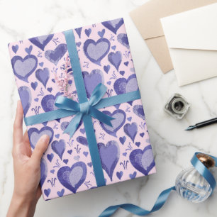 Purple Hearts Pattern Drawing Wrapping Paper
