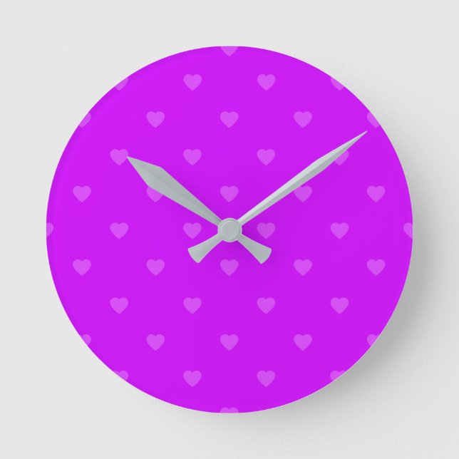 Purple hearts pattern round clock (Front)