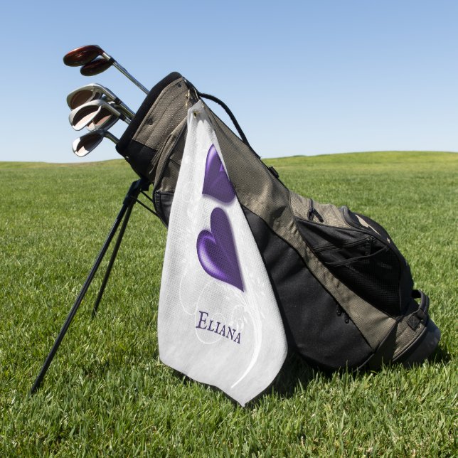 Purple Hearts Personalised Golf Towel (Green)