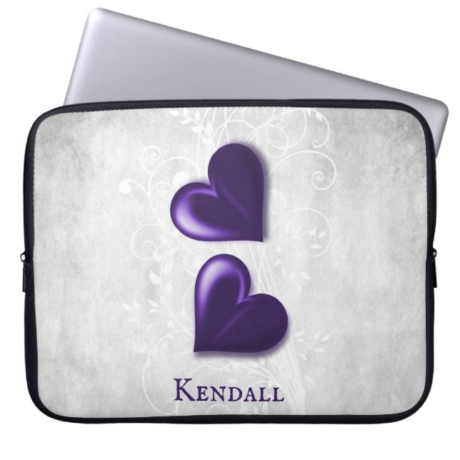 Purple Hearts Personalised Laptop Sleeve (Front)