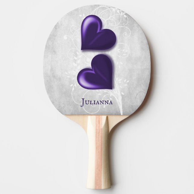 Purple Hearts Personalised Ping Pong Paddle (Front)