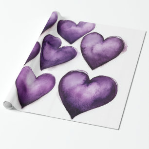 Purple Hearts Watercolour Digital Art Wrapping Paper