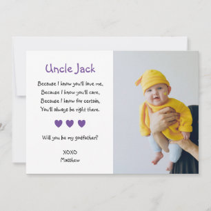 Purple Hearts Will You Be My Godfather With Photo Invitation