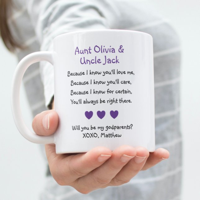 Purple Hearts Will You Be My Godparents Poem Photo Coffee Mug (Creator Uploaded)