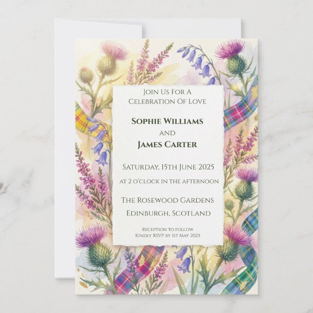 Purple Heather Scottish Wedding Invitation (Front)