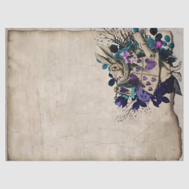 Purple Herald White Rabbit Alice in Wonderland Tissue Paper (Front)