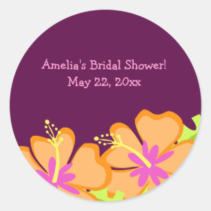 Purple Hibiscus Flower Custom Favour Sticker