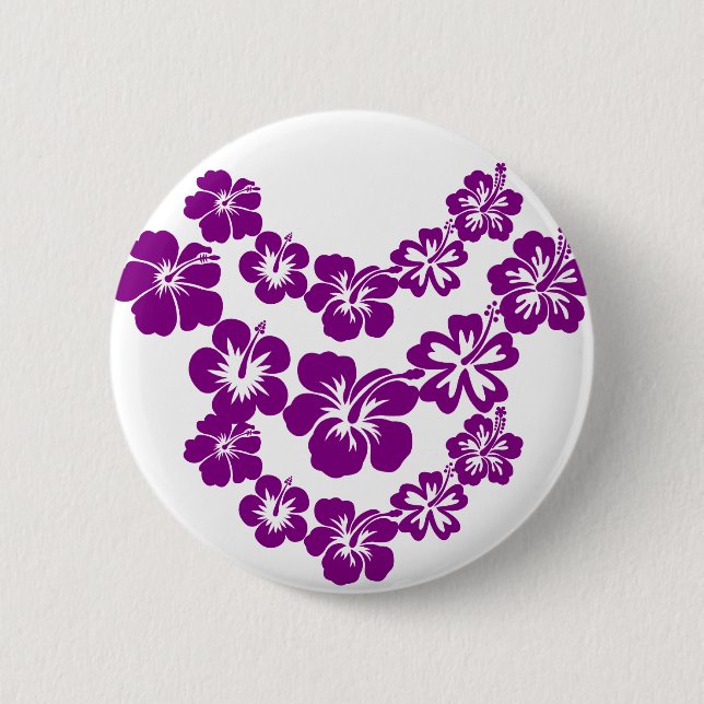 Purple hibiscus leis 6 cm round badge (Front)