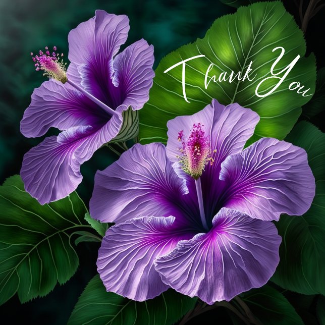 Purple Hibiscus with Greenery  Thank You Card (Creator Uploaded)