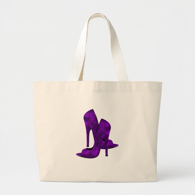 Purple High Heel Shoes Large Tote Bag (Front)