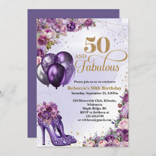 Purple High Heels 50th Birthday Invitation