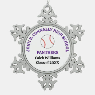 Purple High School Baseball Team Personalised Snowflake Pewter Christmas Ornament